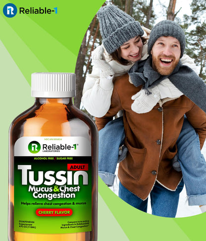 Reliable-1 Laboratories Tussin Guaifenesin 200 mg expectorant bottle showing drug facts label