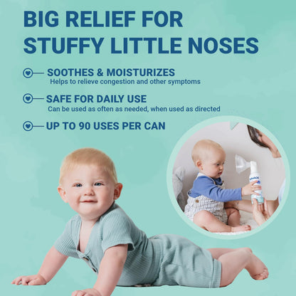 Navage Baby Saline Inhaler canister shown with the specialized soft infant mask attached