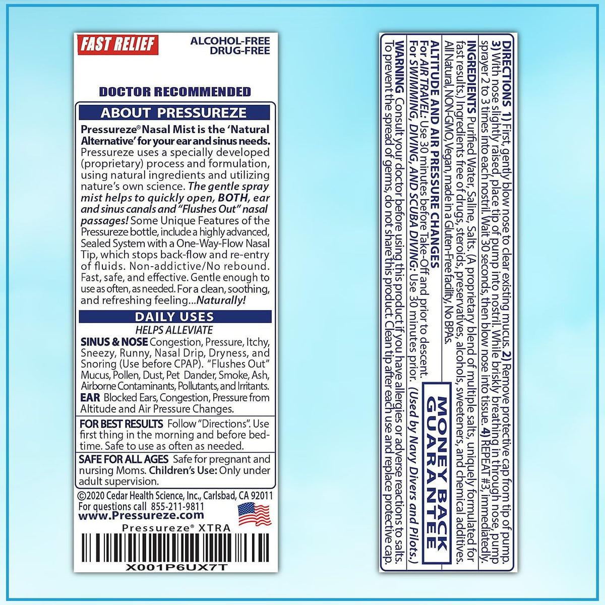 All natural preservative free nasal mist for ear canal and sinus clearance
