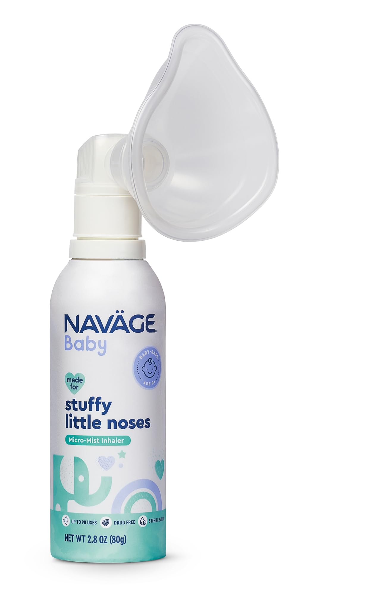 Premium infant sinus relief inhaler showing safe and natural ingredients panel instructions
