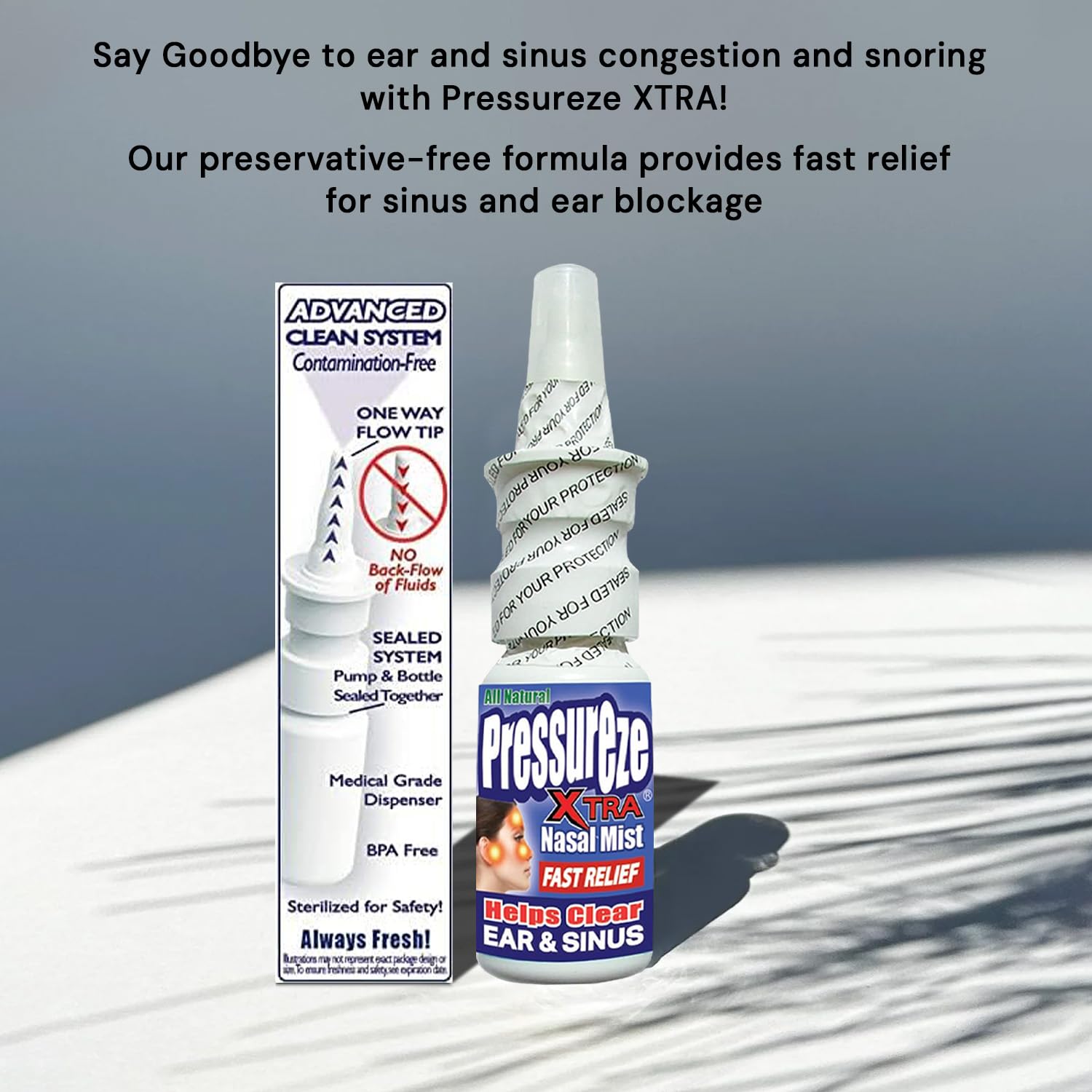 Premium imported saline nasal mist bottle for altitude and travel ear pressure