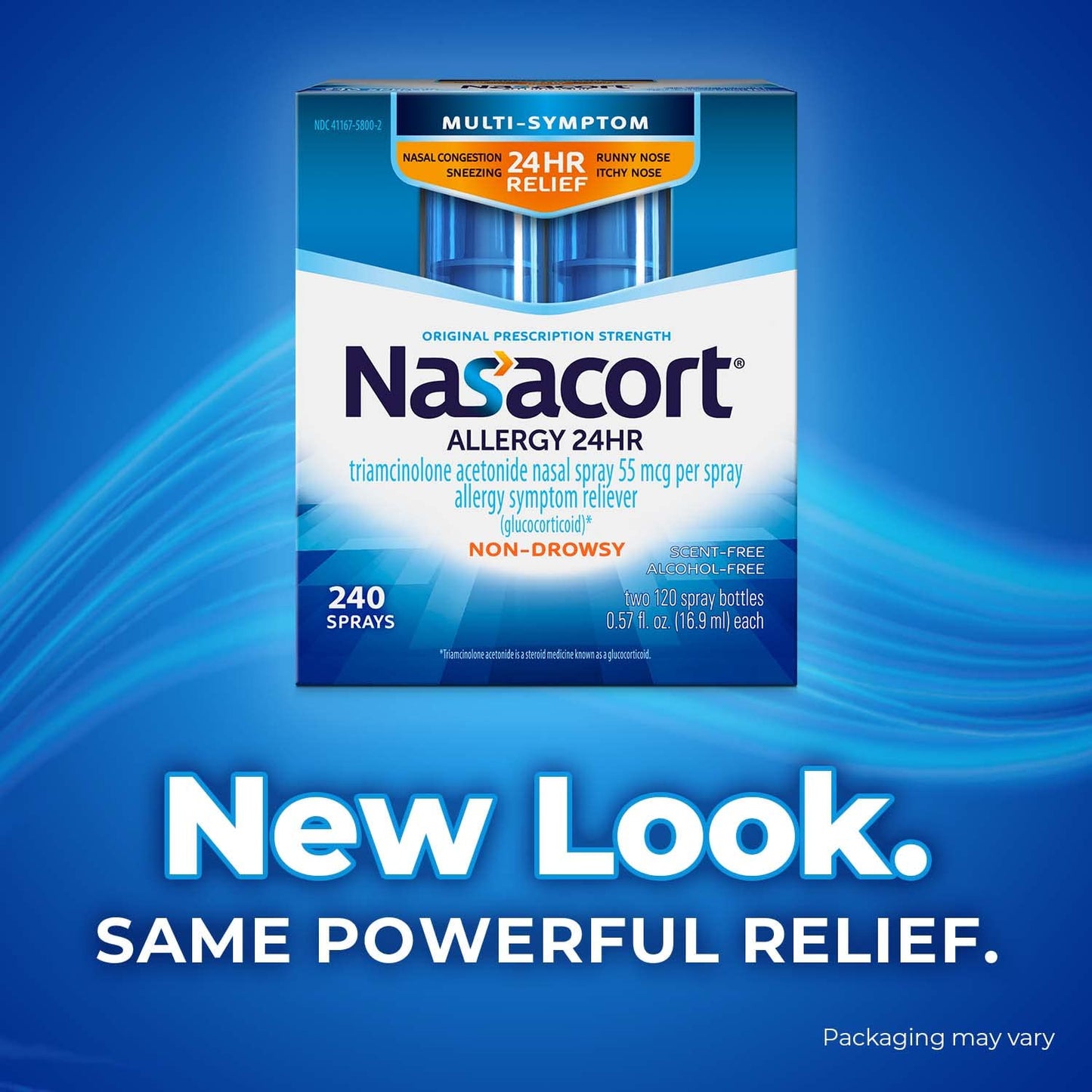 Nasacort twenty four hour allergy relief spray bottle with nozzle close up