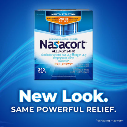 Nasacort twenty four hour allergy relief spray bottle with nozzle close up