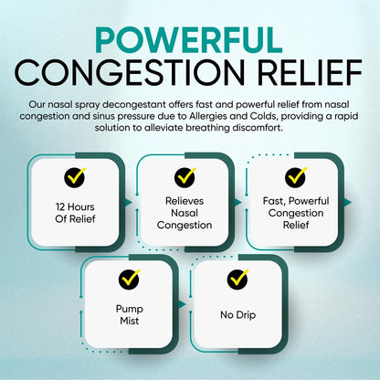 Oxymetazoline hydrochloride 0.05 percent nasal spray for twelve hour severe congestion relief.