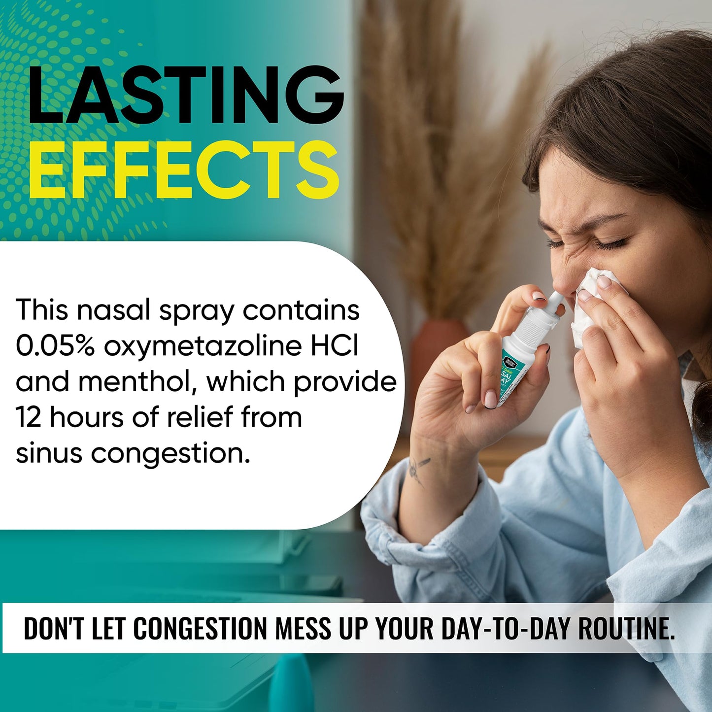 Non steroid nasal decongestant formula with cooling menthol side label information.