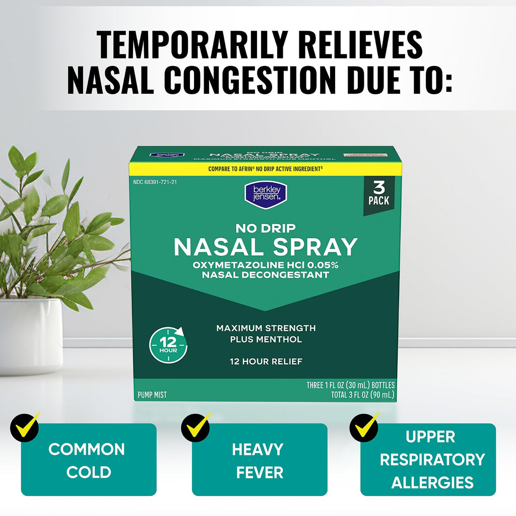 Twin pack box of Berkley Jensen severe sinus pressure relief spray bottles.