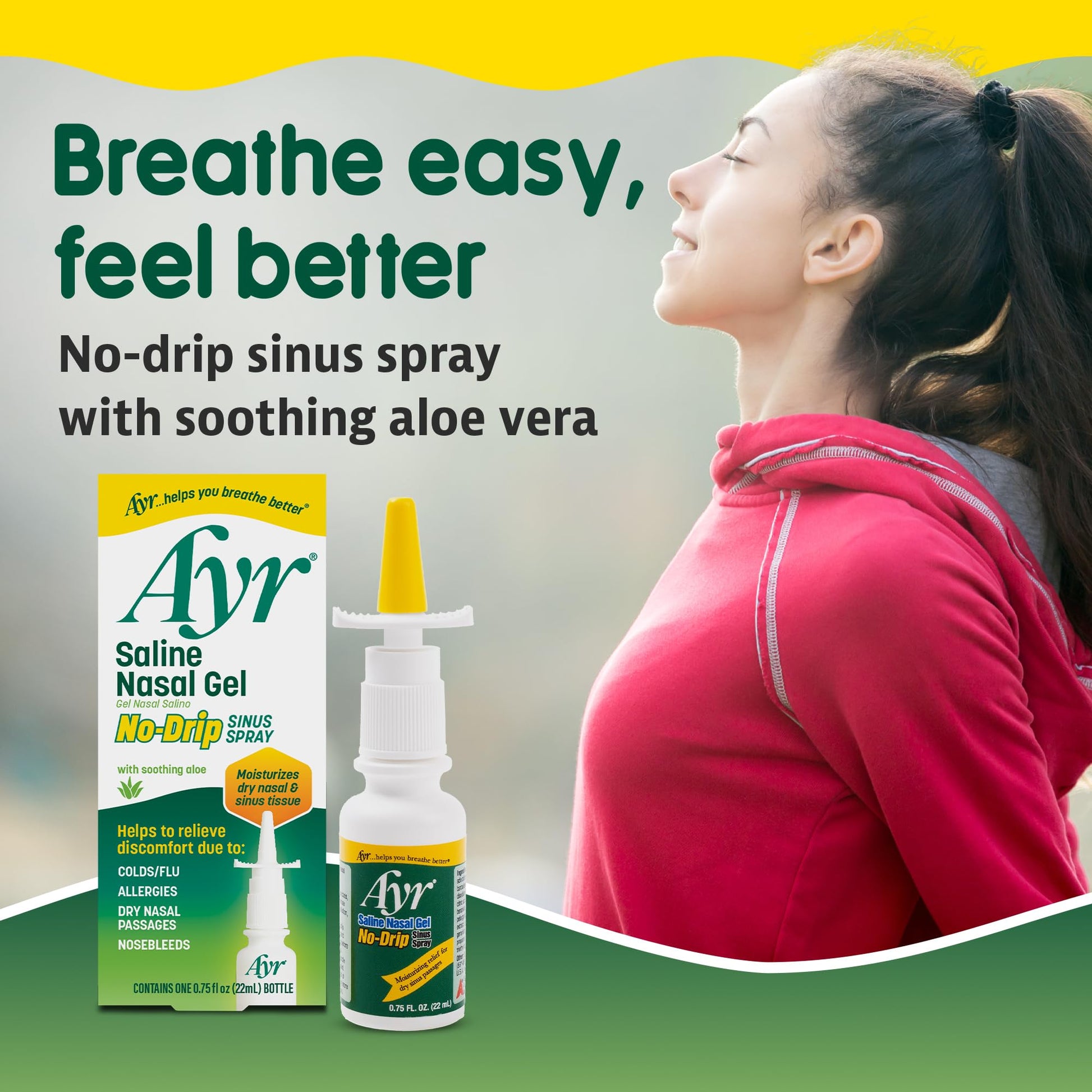 AYR moisturizing nasal gel spray with aloe vera for sinus comfort packaging