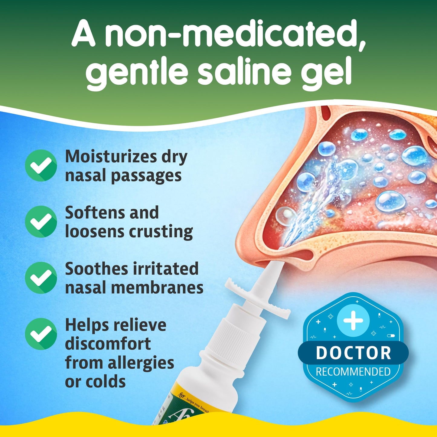 AYR no drip saline gel mist 0.75 fluid ounce bottle close up