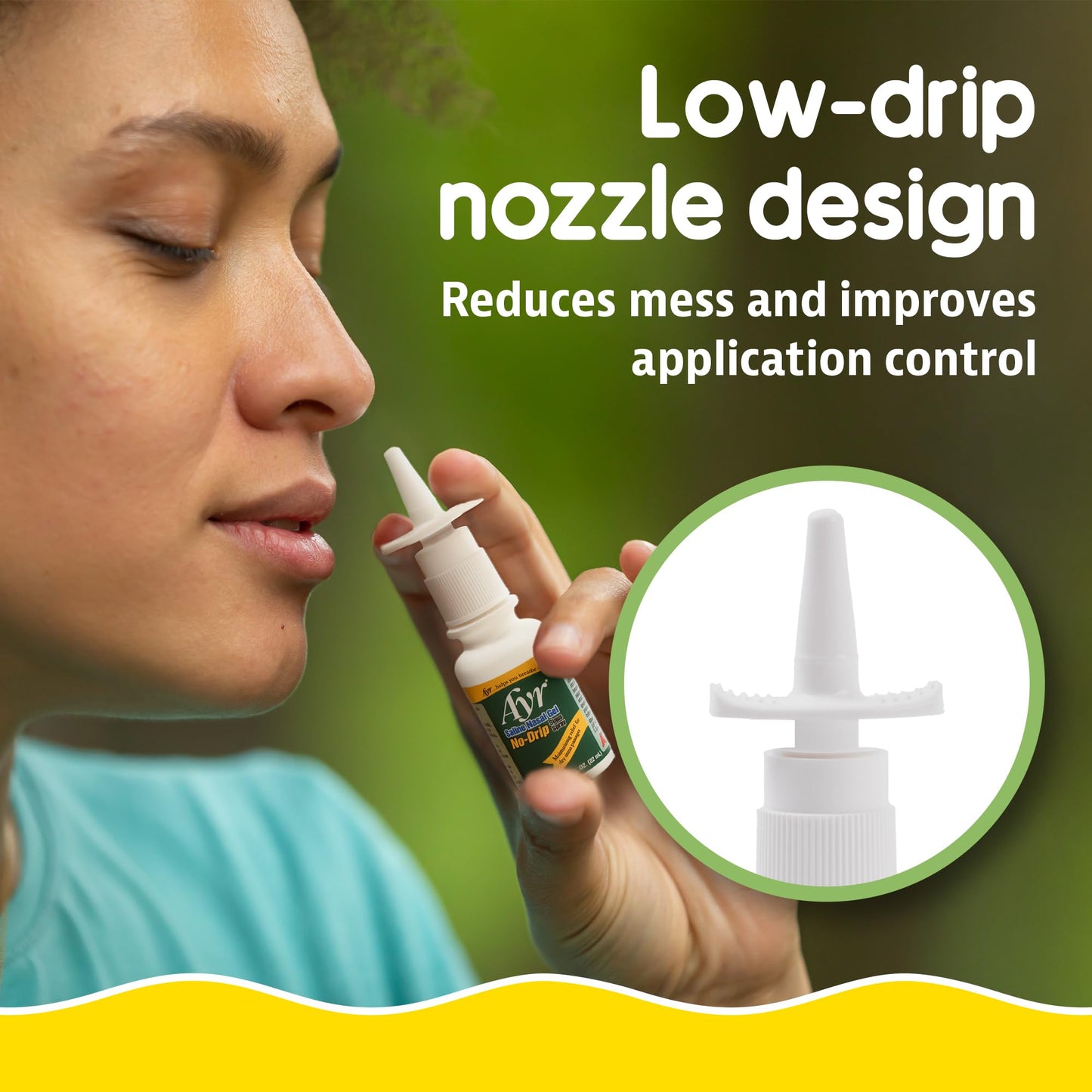 AYR saline nasal gel fine mist spray pump nozzle detail