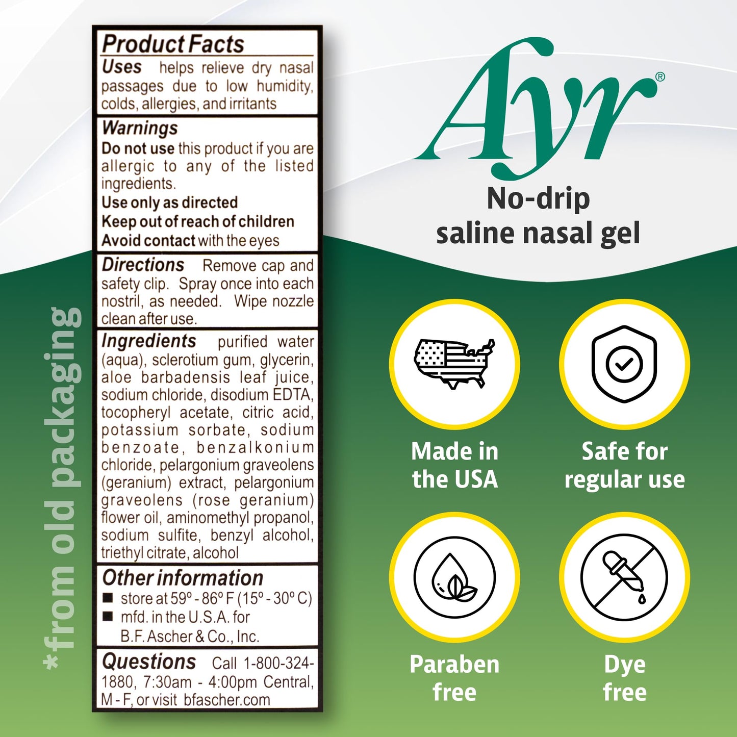 AYR saline nasal gel metered dose spray bottle for seasonal allergies