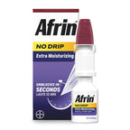 Afrin No Drip 12 hour sinus relief spray packaging details highlighting the non-drowsy formulation.
