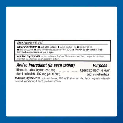 MAJOR generic alternative chewable tablets box back view with storage specifications