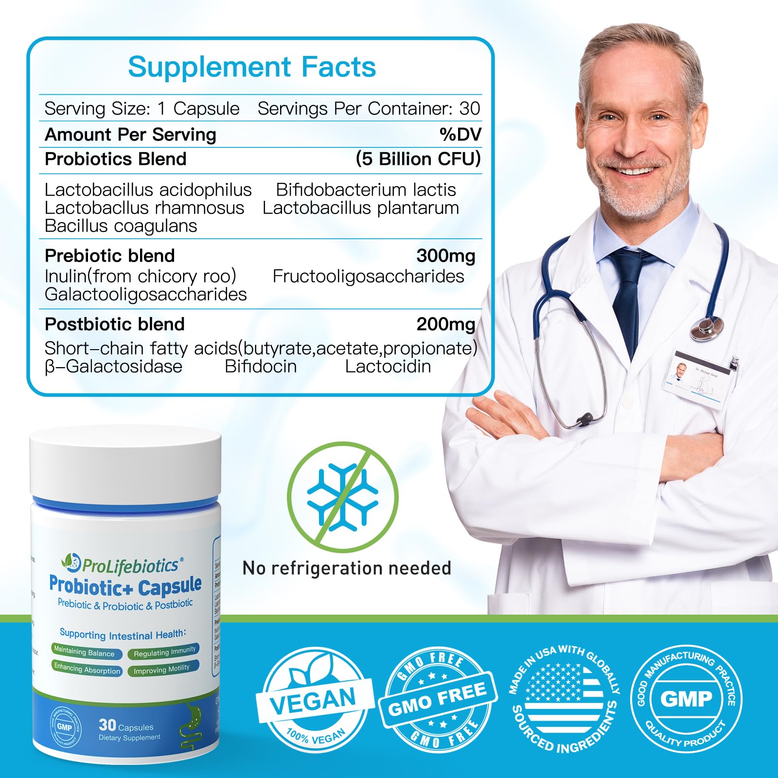 Nusapure Prolifebiotics vegan capsules supplement fact panel showing ingredients