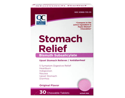 Quality Choice Pink Bismuth 262 milligram tablet packaging details