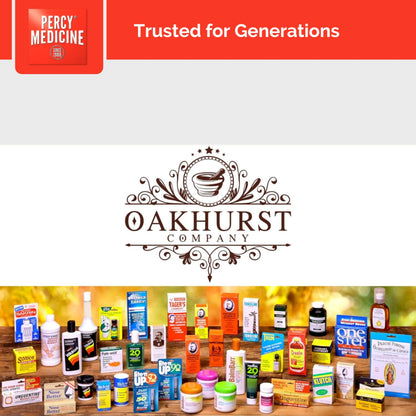 Full box and bottle display of Oakhurst Company Percy Medicine anti diarrheal support