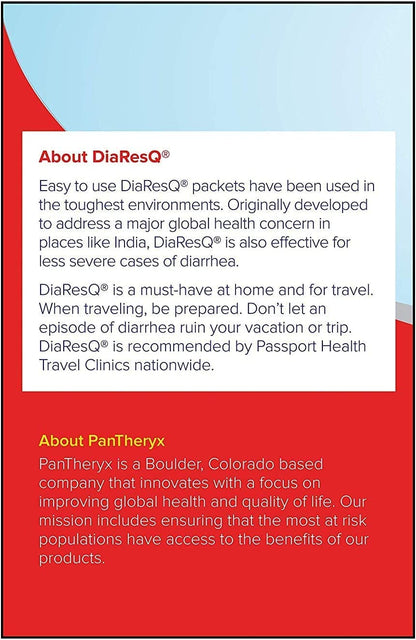 Back of DiaResQ packaging showing ingredients and usage