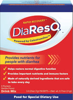Close up of DiaResQ rapid recovery sachet for travel