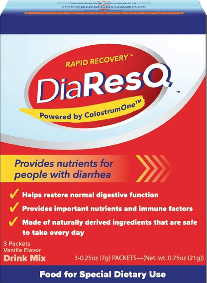 Close up of DiaResQ rapid recovery sachet for travel