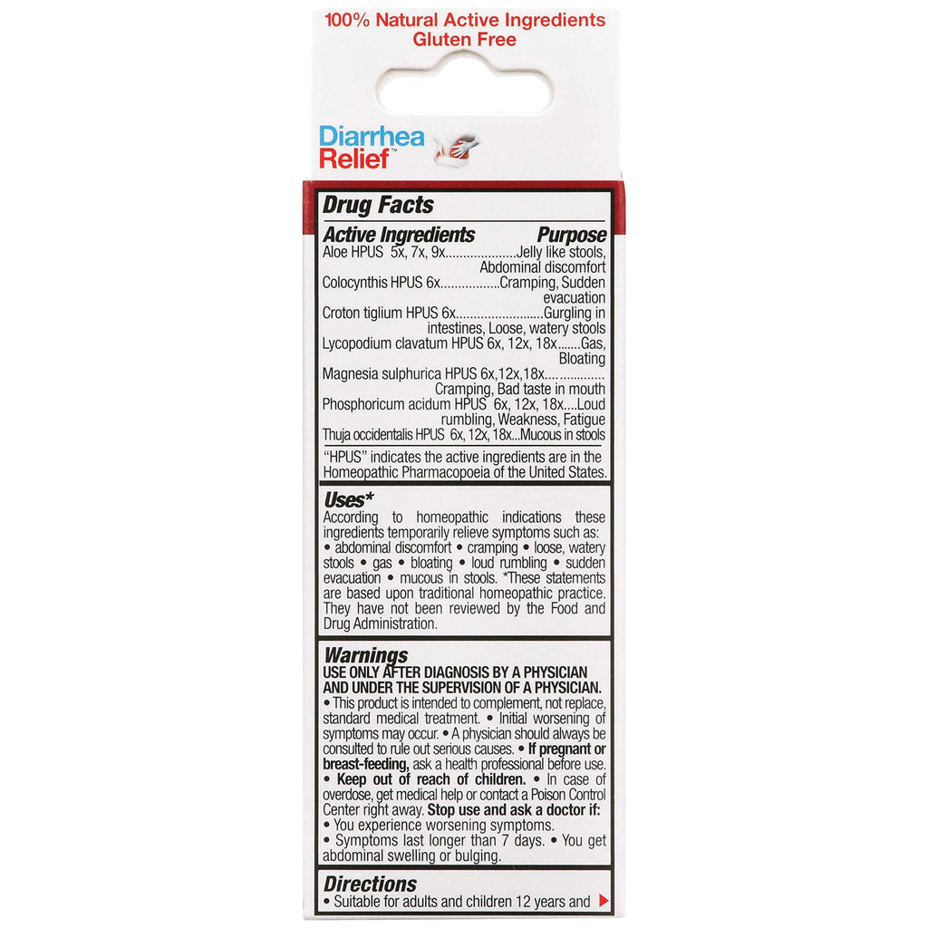 The Relief Products 50 count bottle of natural diarrhea remedy