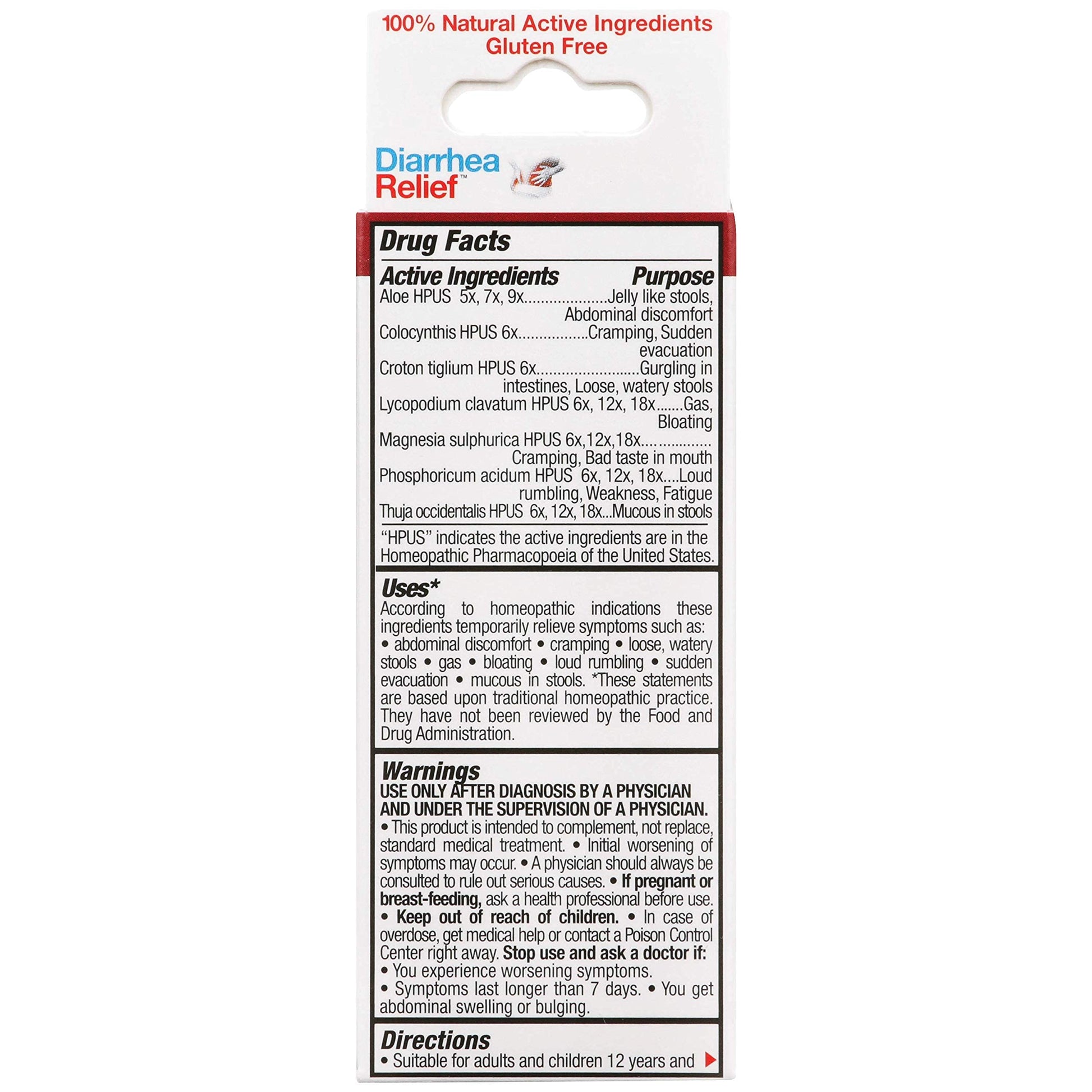 The Relief Products 50 count bottle of natural diarrhea remedy