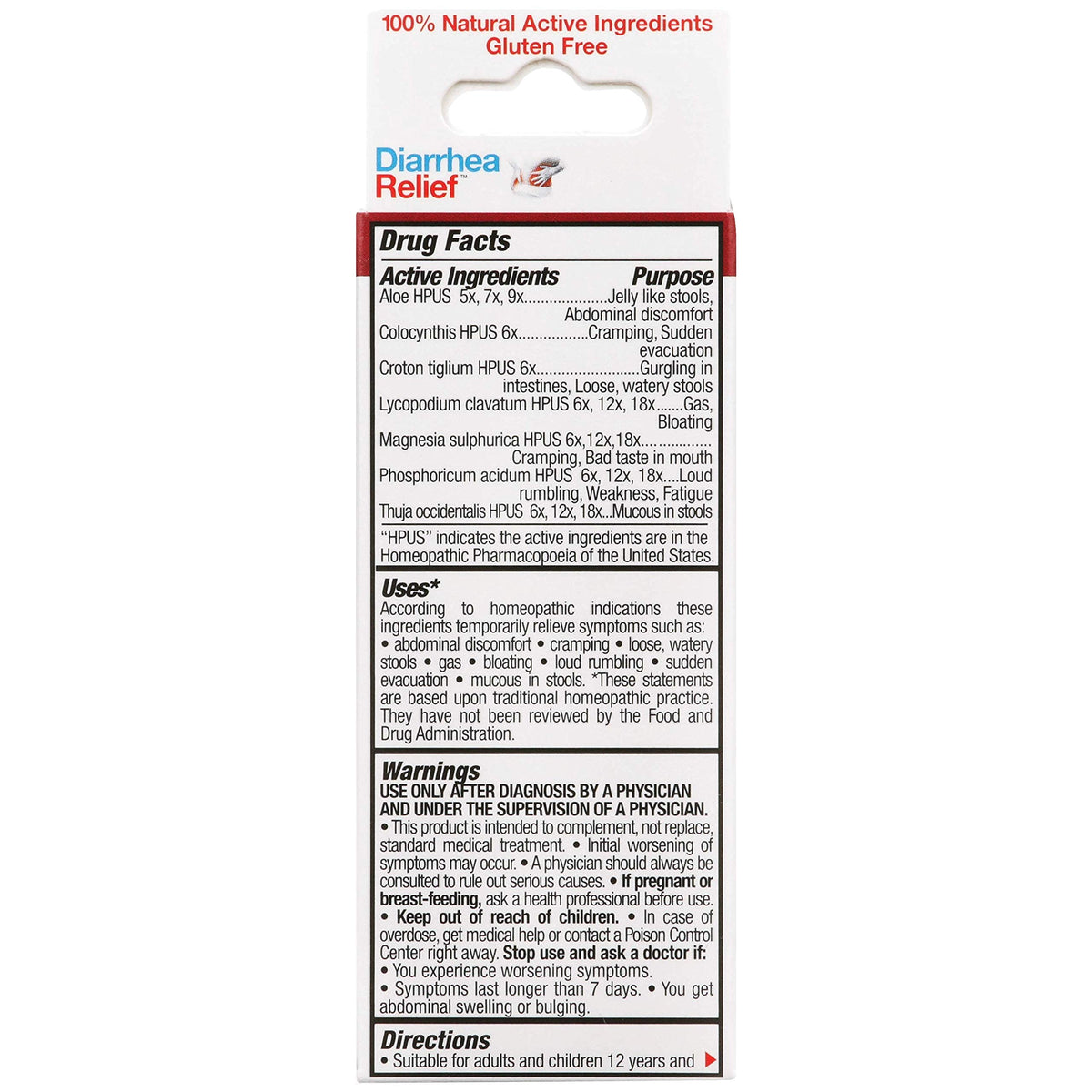The Relief Products 50 count bottle of natural diarrhea remedy