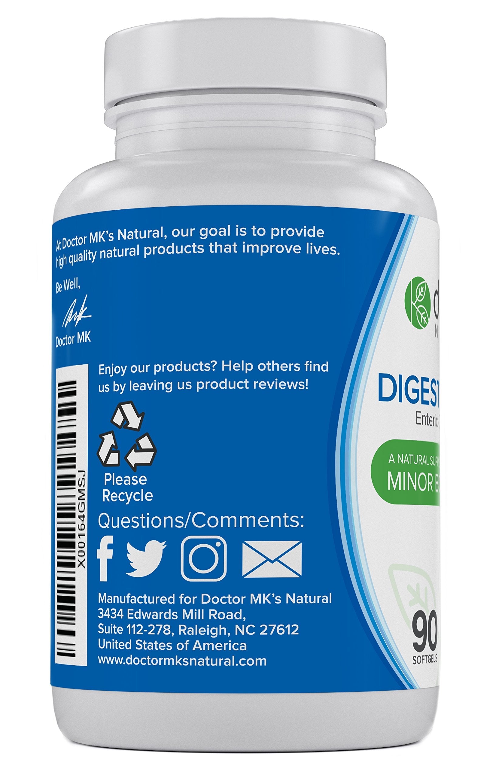 Doctor MK's Natural digestive support bottle label details