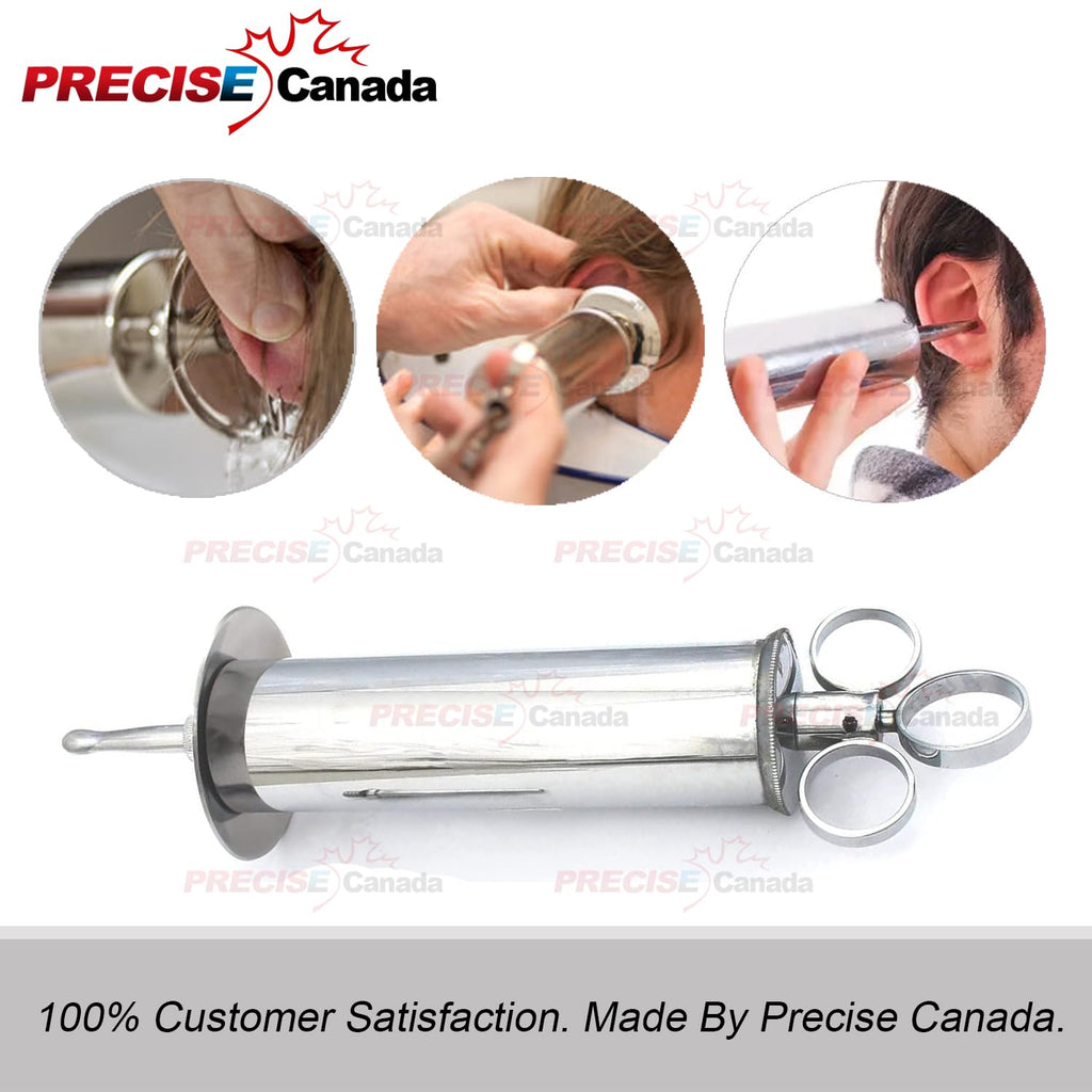 Complete Precise Canada ear wax removal syringe kit displayed on a flat surface.