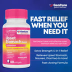 GenCare bismuth subsalicylate 262 mg softgels for 5-in-1 symptom relief.