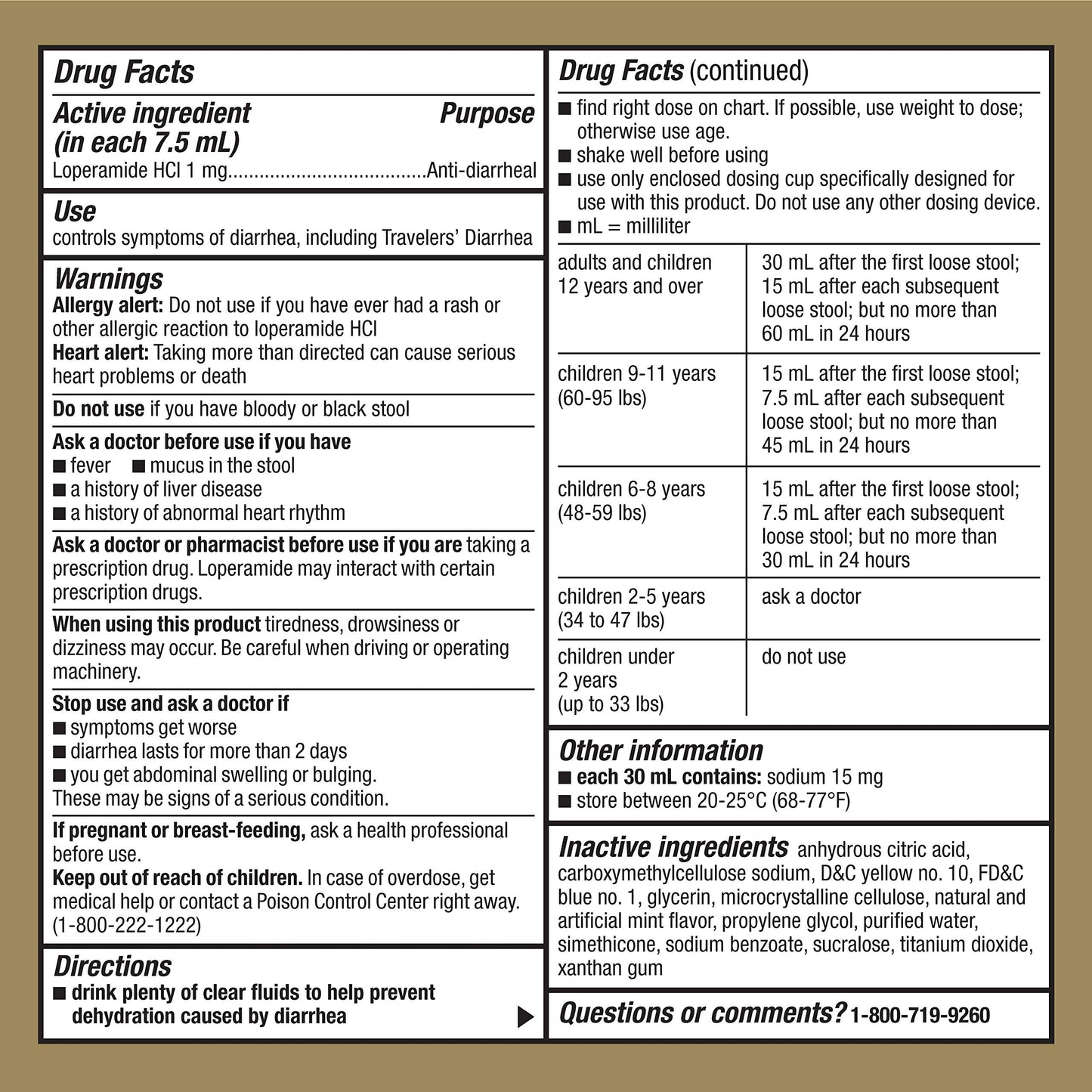 GoodSense anti-diarrheal medicine packaging details and mint flavor indicator