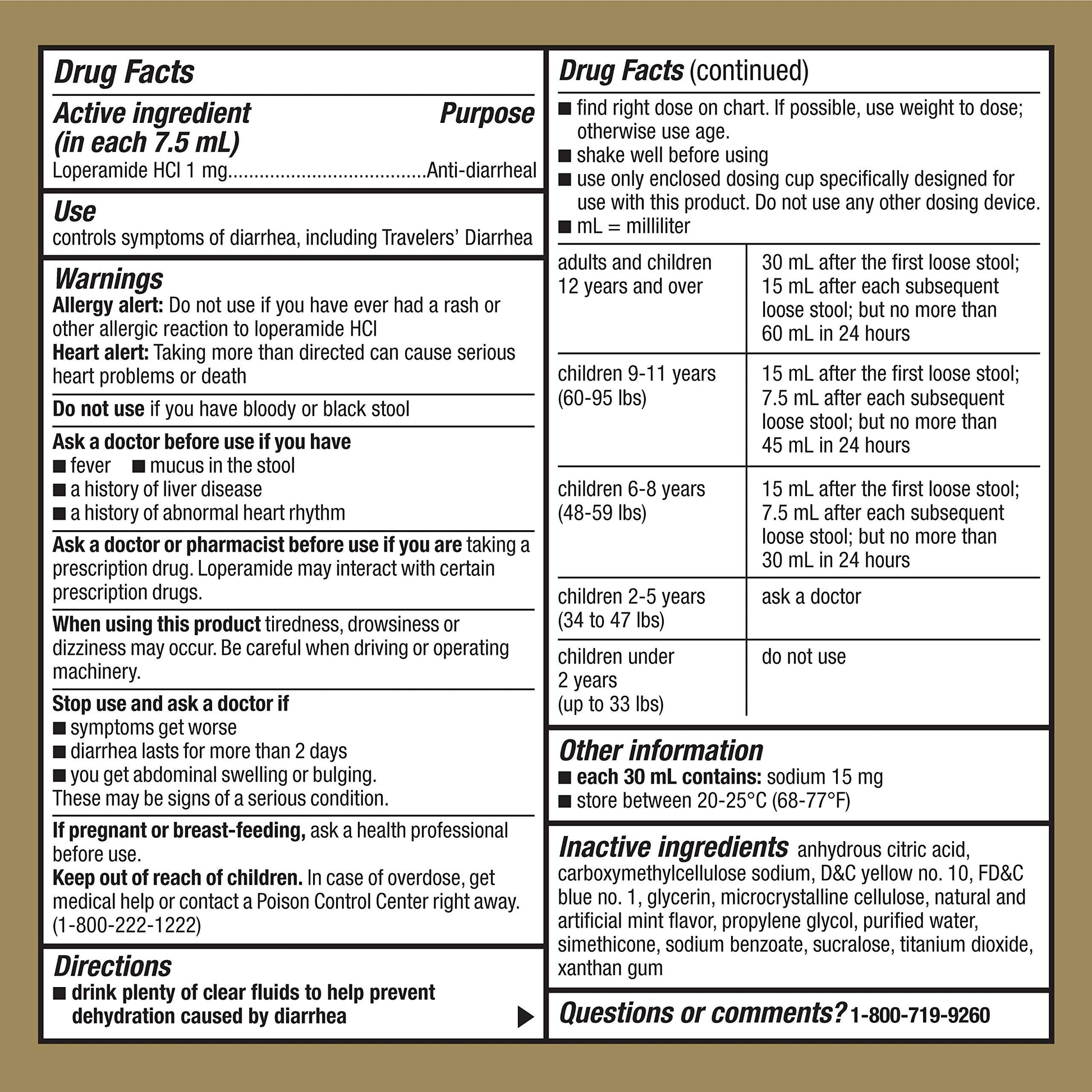 GoodSense anti-diarrheal medicine packaging details and mint flavor indicator