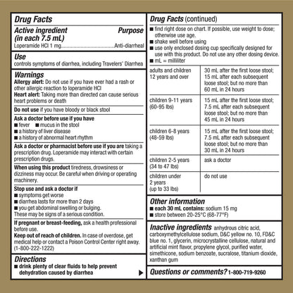 GoodSense anti-diarrheal medicine packaging details and mint flavor indicator