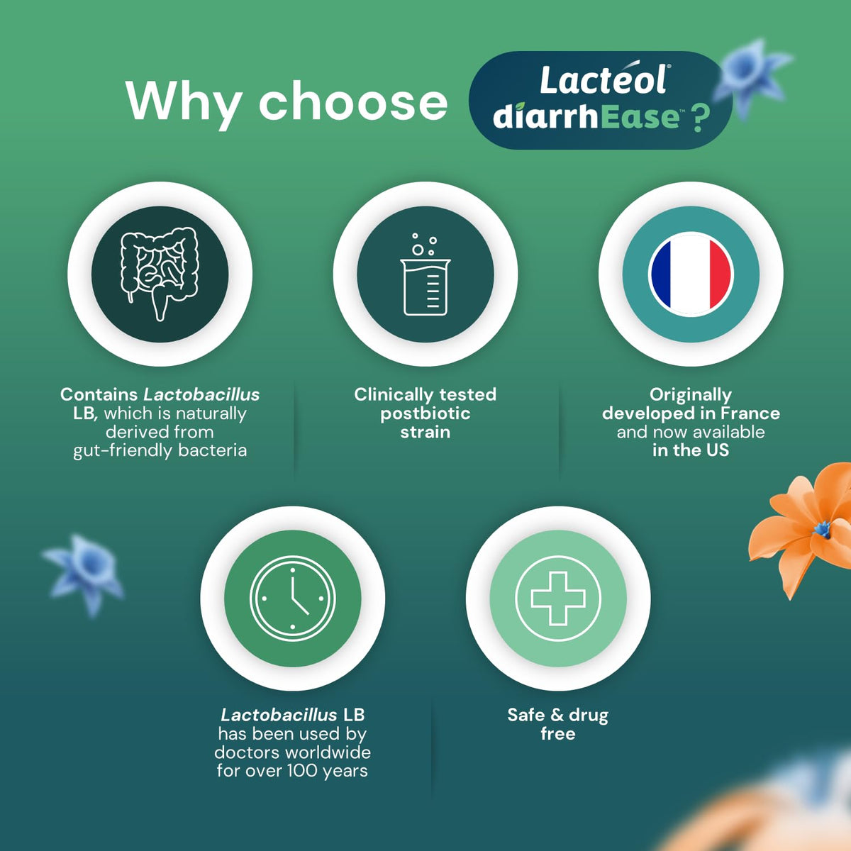 Authentic LactÃ©ol imported postbiotic supplement capsules for travel diarrhea and intestinal flora support
