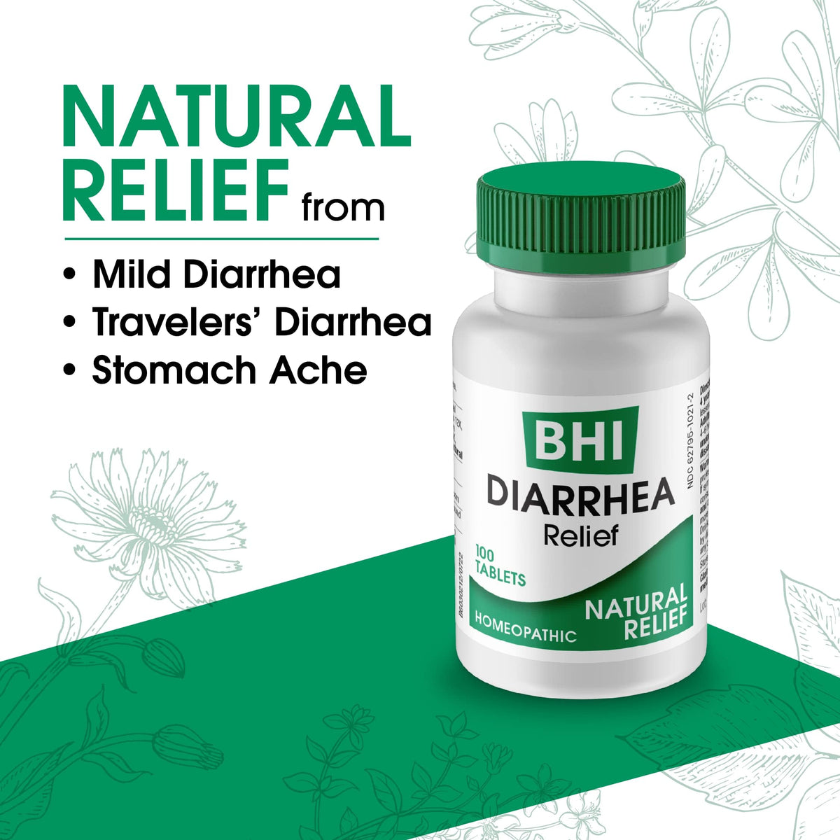 Back view of MediNatura BHI Diarrhea Relief showing ingredients