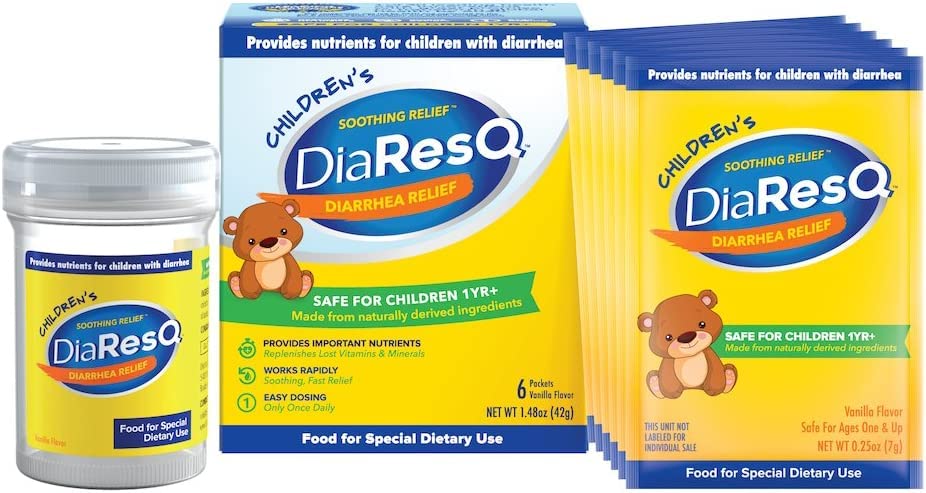 DiaResQ vanilla flavor powder packets for digestive relief