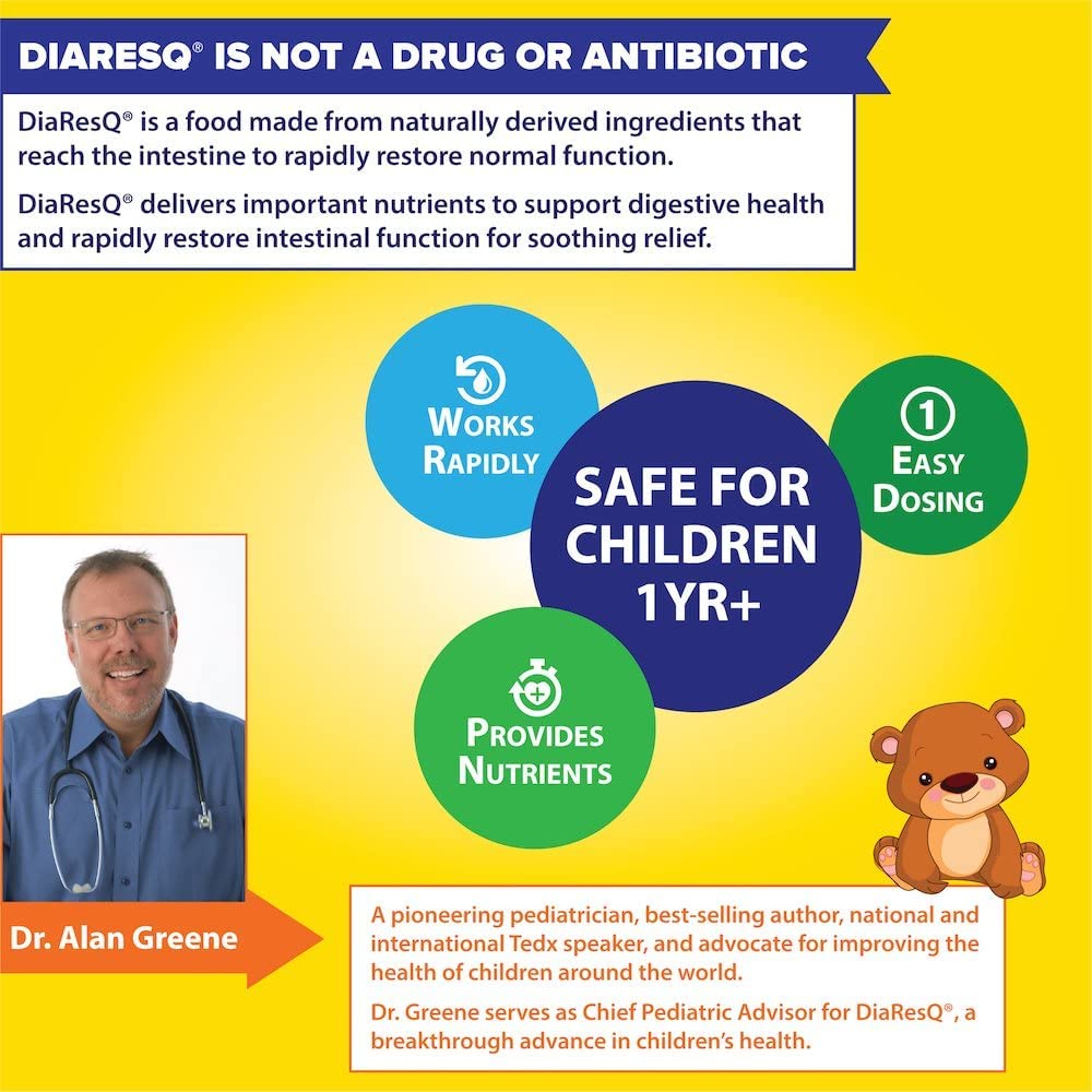 Back of packaging showing DiaResQ usage instructions and ingredients