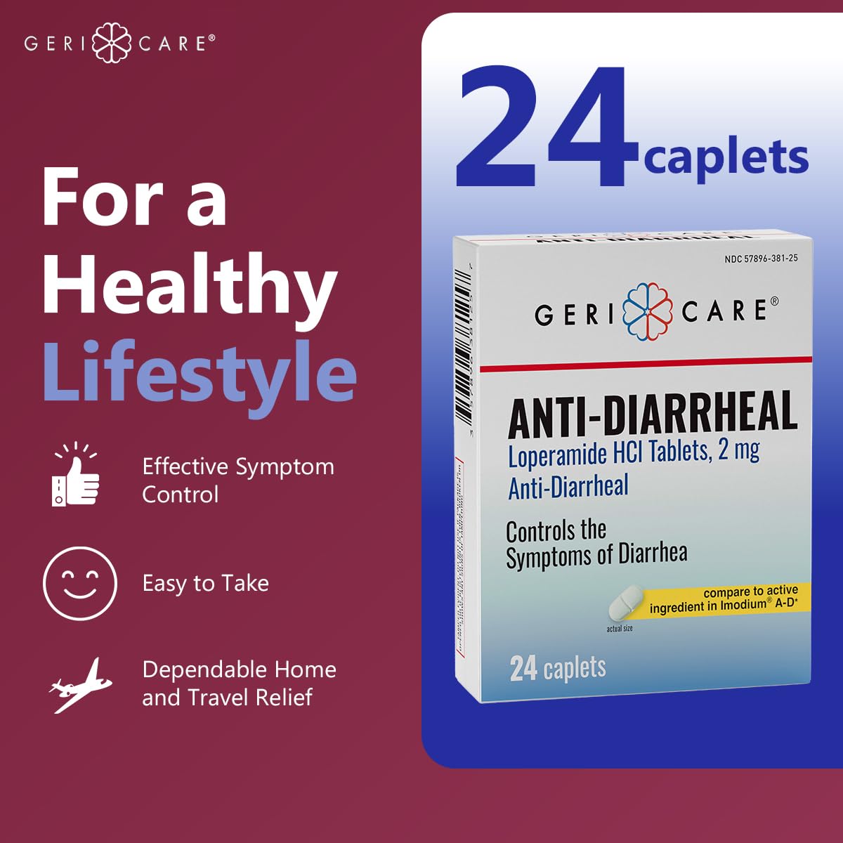 GeriCare loperamide hydrochloride stomach relief caplets imported from USA