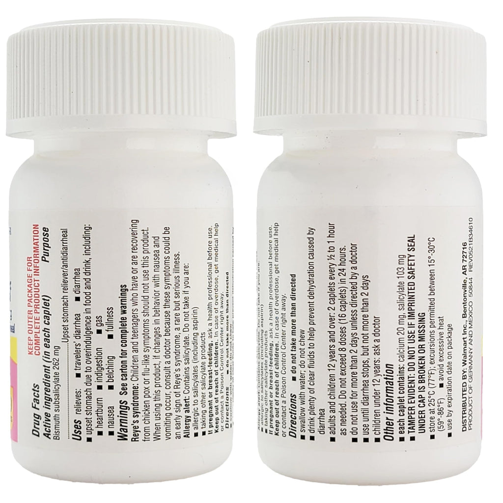 Back label of Healthy Surplus bismuth subsalicylate bottle showing dosage guidelines and directions
