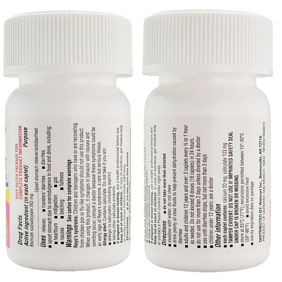 Back label of Healthy Surplus bismuth subsalicylate bottle showing dosage guidelines and directions