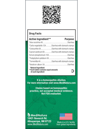 MediNatura BHI homeopathic medicine bottle highlighting the eight plant and mineral active ingredients.