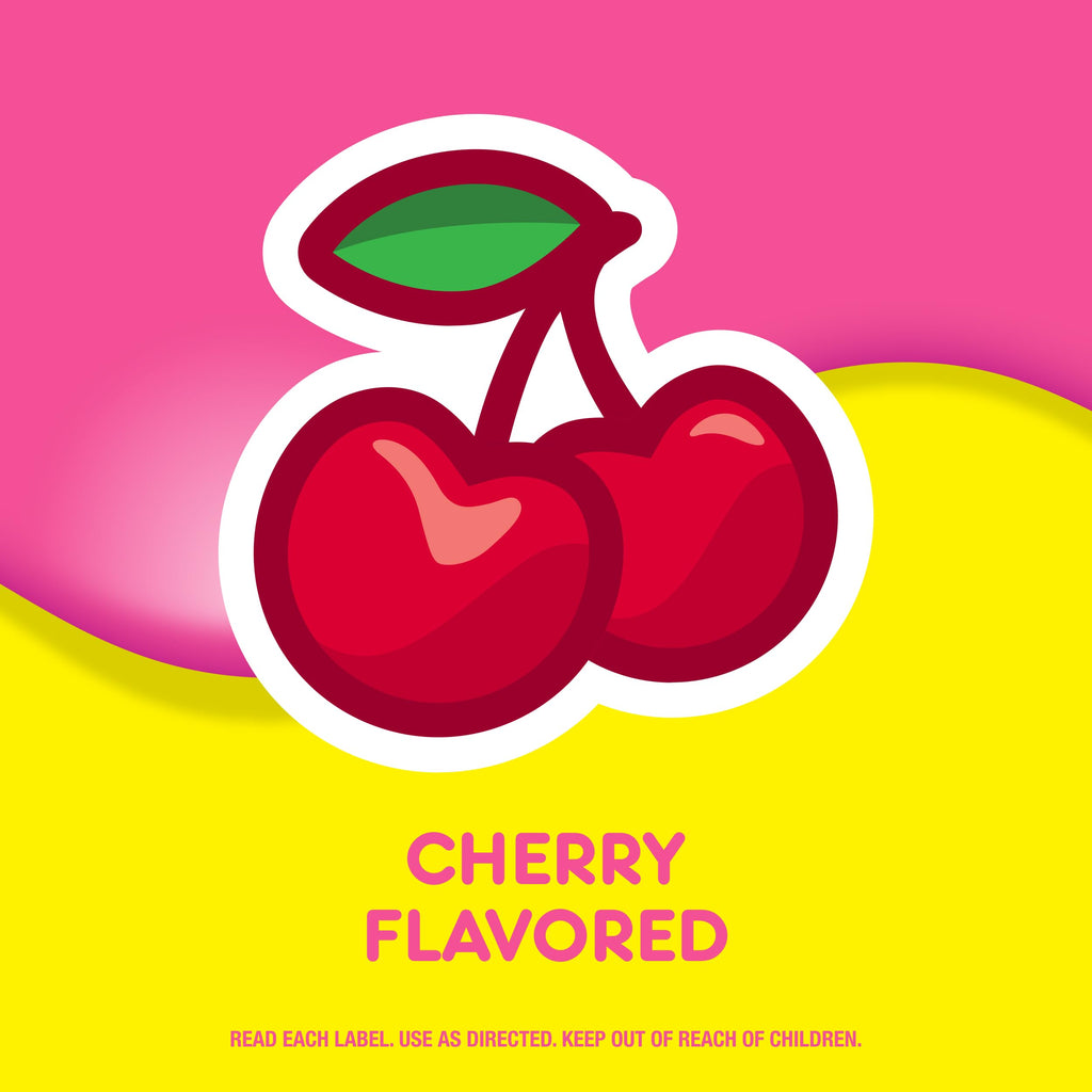 Close up of Pepto Bismol cherry flavor liquid texture