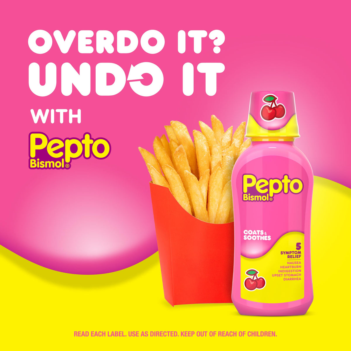 Pepto Bismol liquid dosing cup included with bottle