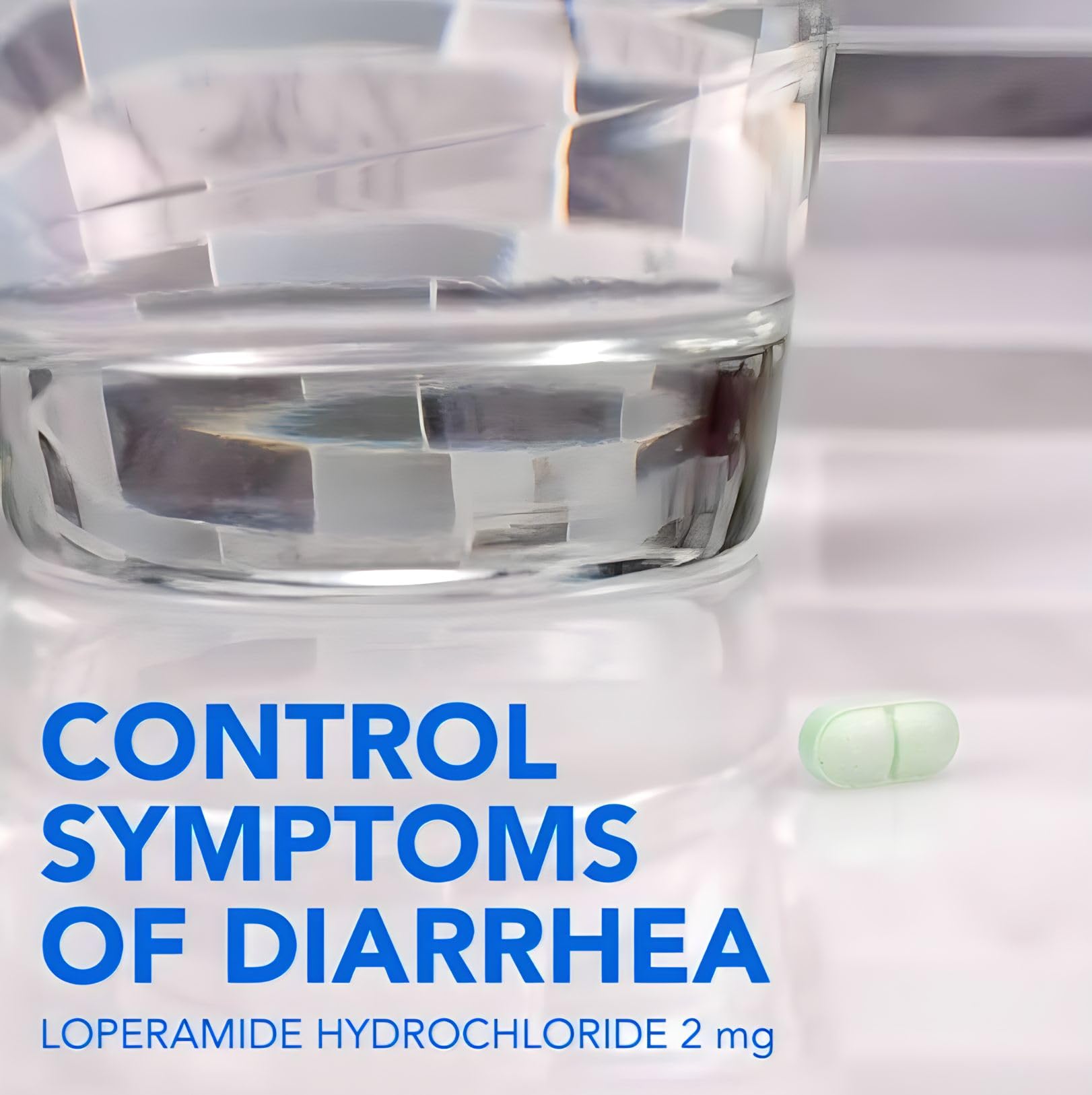 Close up of easy to swallow loperamide hydrochloride caplets for stomach upset relief