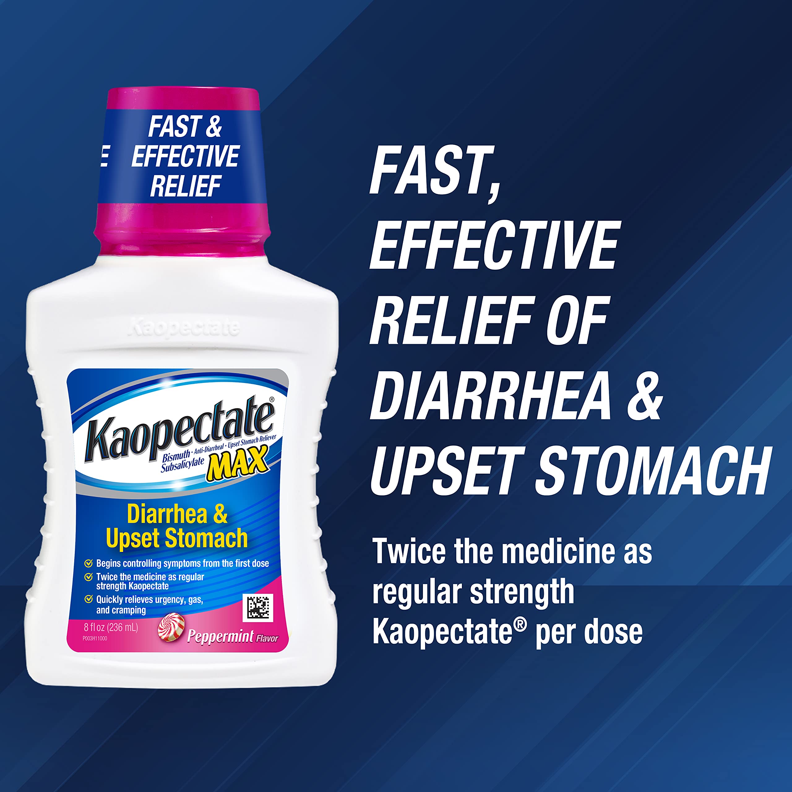 Kaopectate Max stomach relief medicine showing active ingredients and bismuth subsalicylate facts.