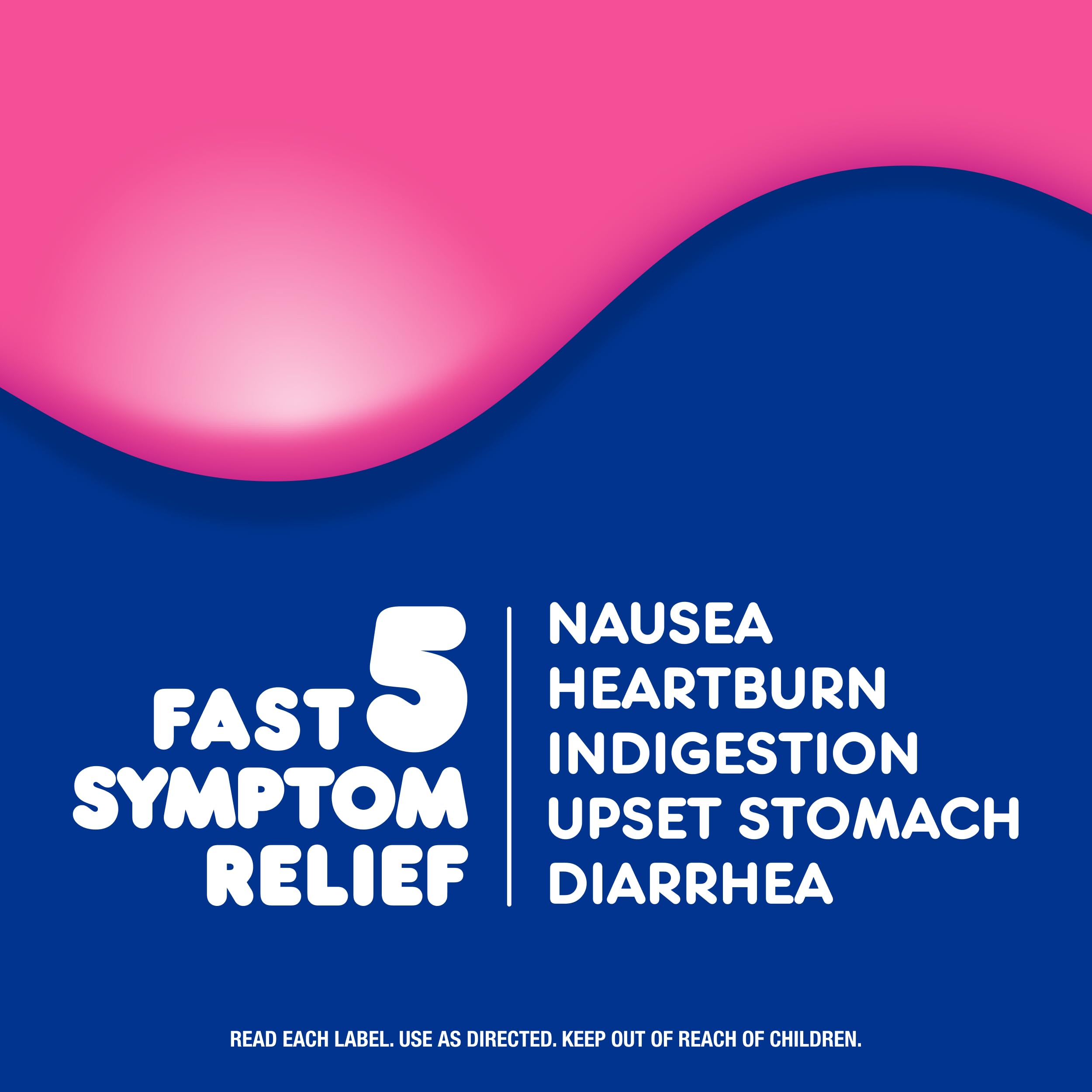 Pepto Bismol 5 symptom relief liquid bottle label