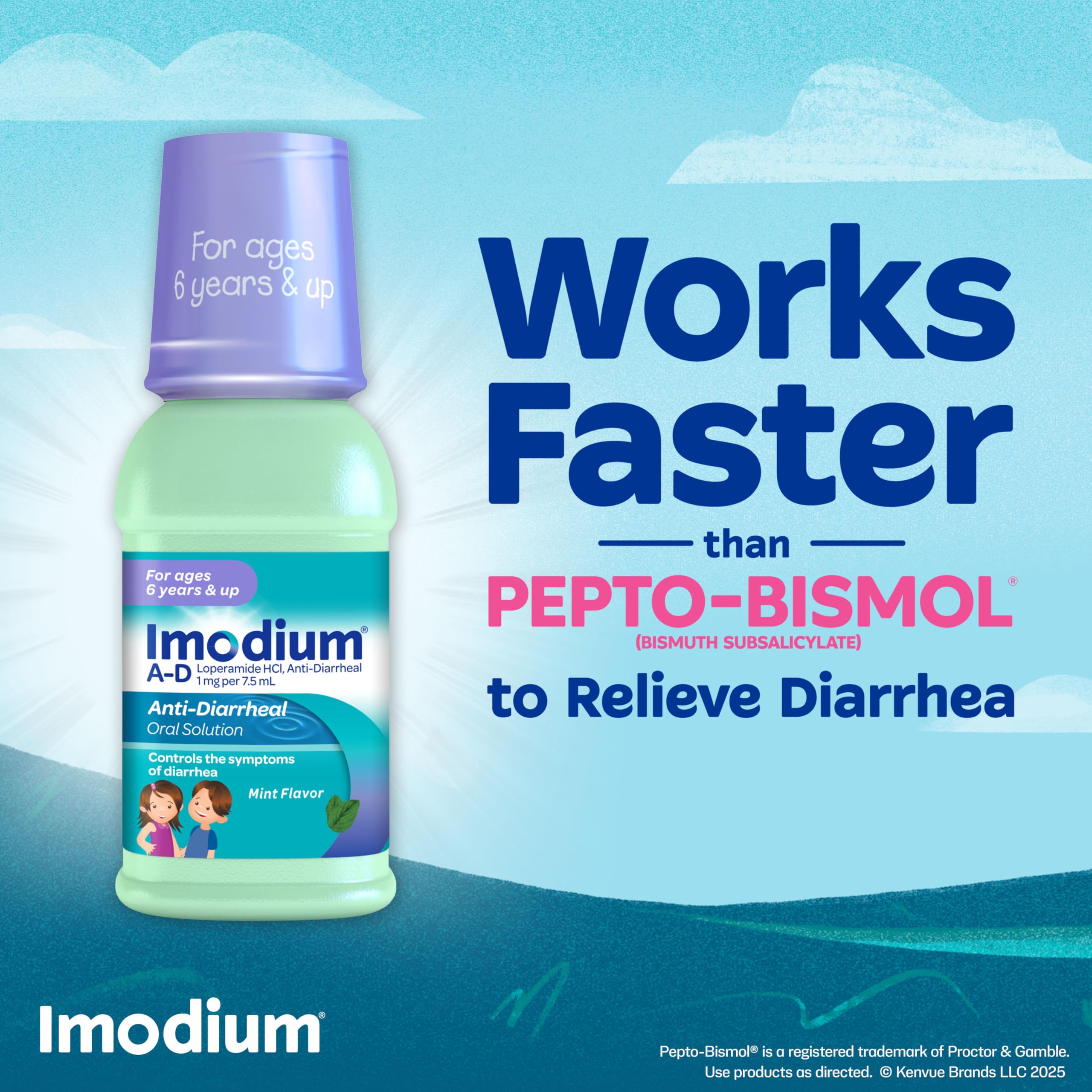 Imodium A-D Children's Liquid bottle with mint flavor