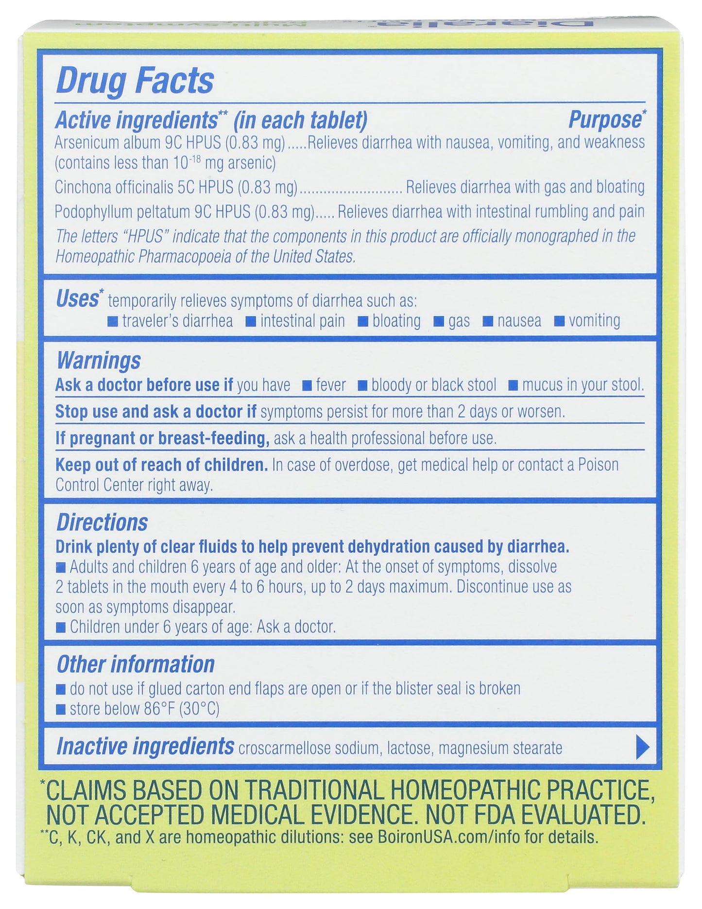 Boiron Diaralia homeopathic meltaway tablets packaging
