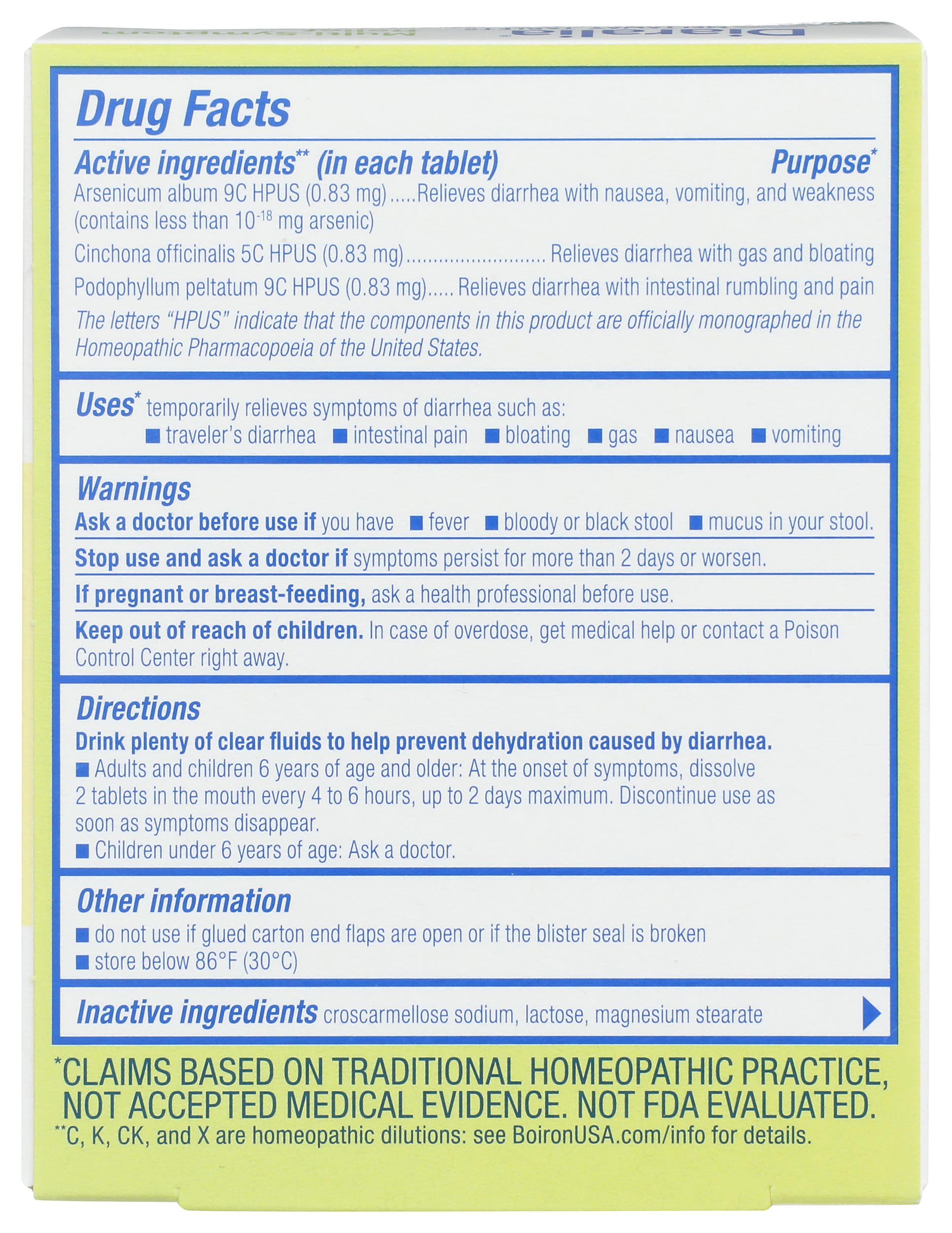 Boiron Diaralia homeopathic meltaway tablets packaging