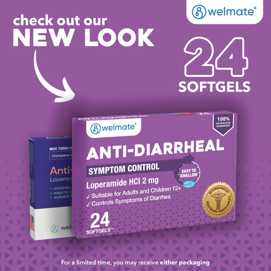 Welmate loperamide hydrochloride capsules packaging showing adult dosage instructions