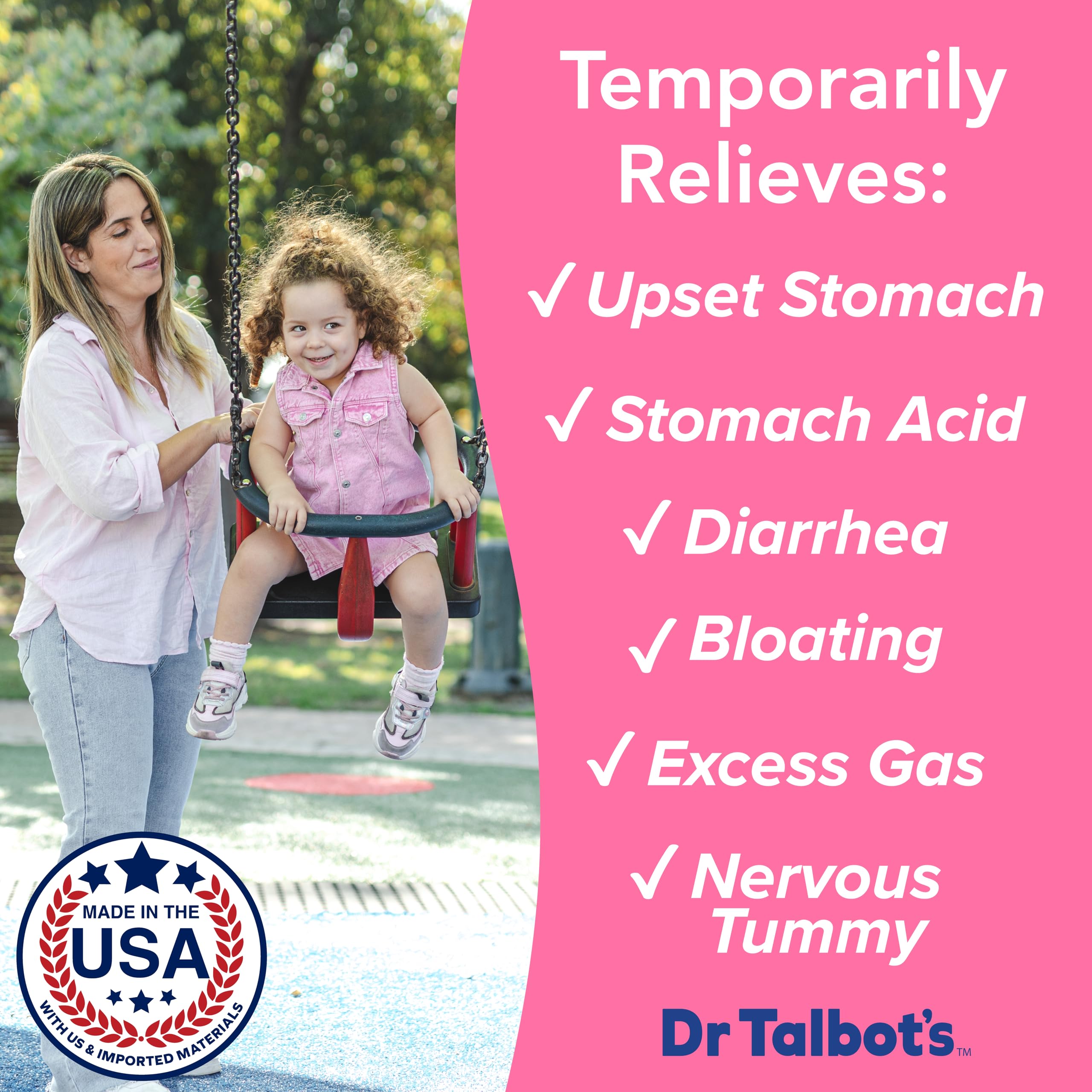 Dr. Talbot's kids homeopathic stomach ache liquid medicine package back showing ingredients