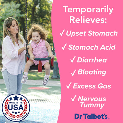 Dr. Talbot's kids homeopathic stomach ache liquid medicine package back showing ingredients